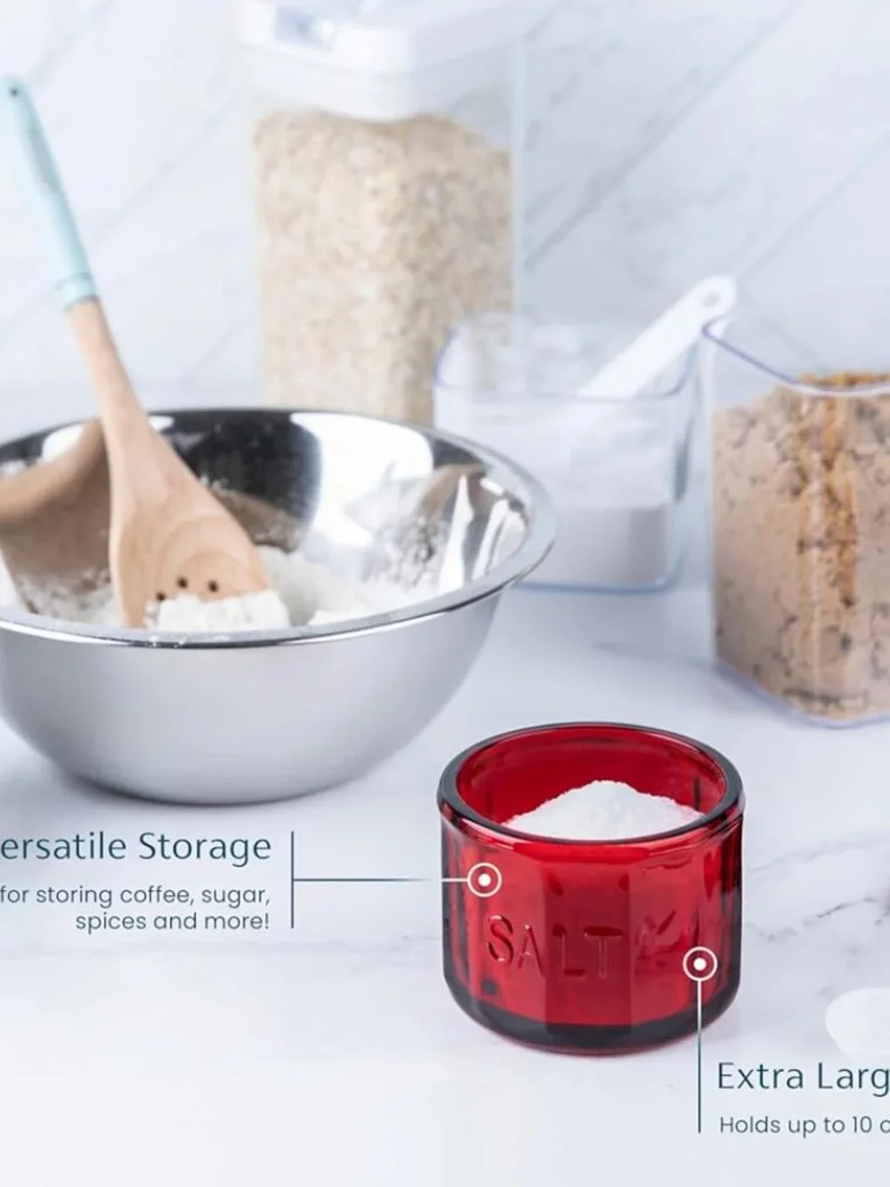 Red‎ Glass Salt Container with Lid Salt Box Kitchen Salt